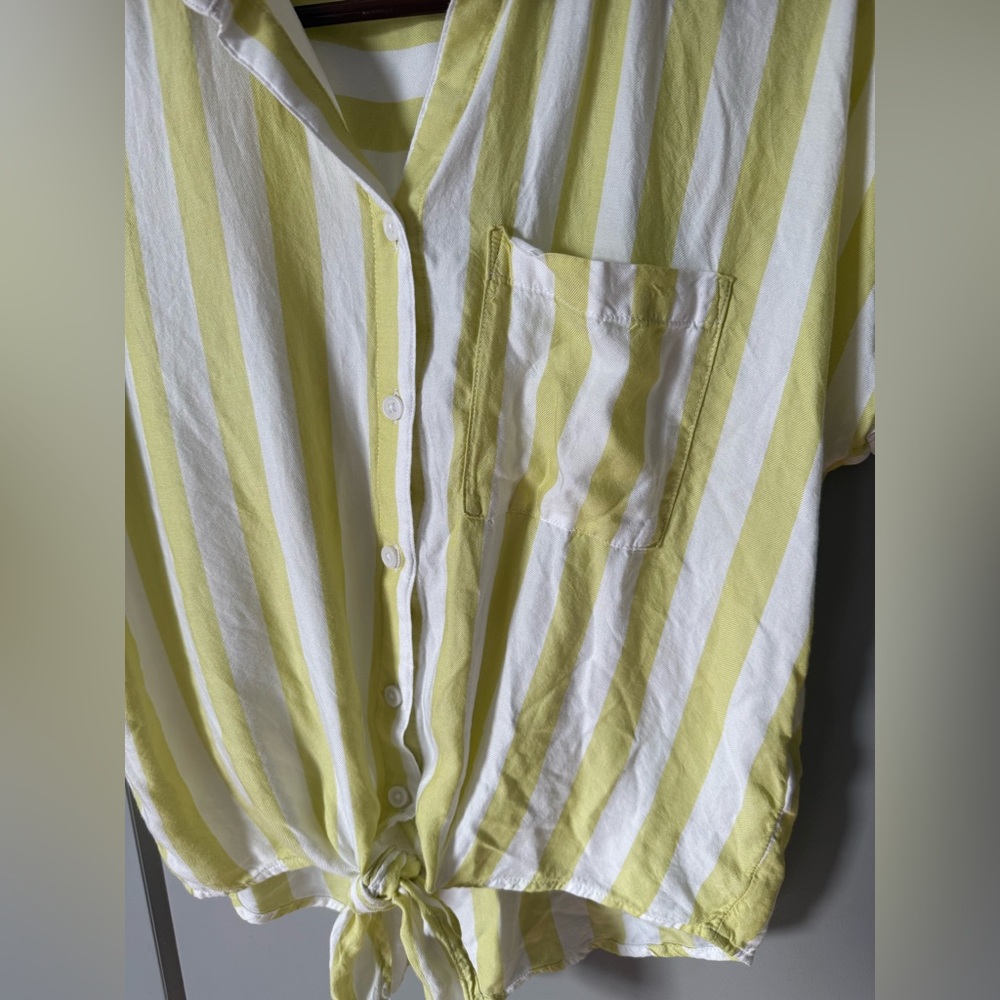 beachlunchlounge Yellow/Green and White Striped Button Down Shirt - Picture 3 of 6